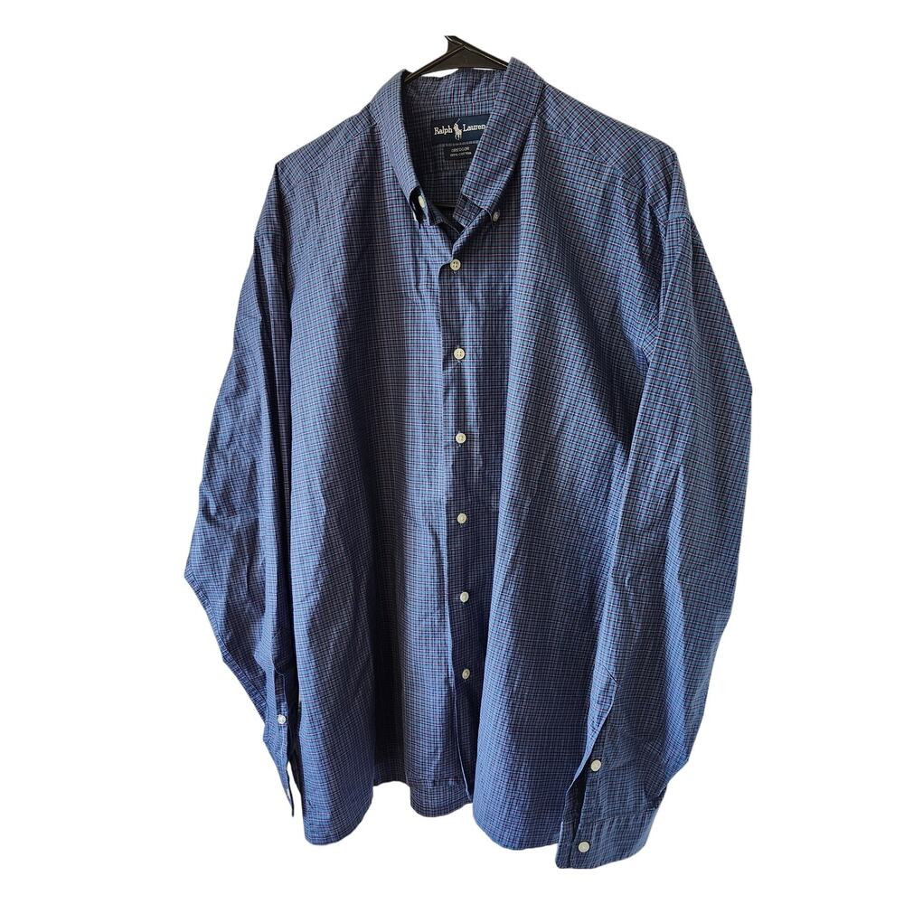 Ralph Lauren XL Greggor 100% Cotton Button Front Shirt Men's Plaid Long Sleeve